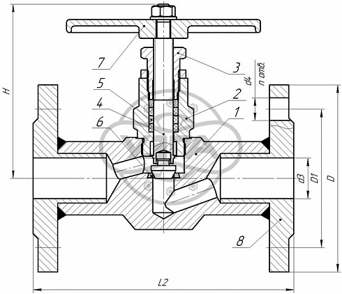 Клапан запорный Dn32 Pn250 фланцевый 09Г2С 15лс68нж
