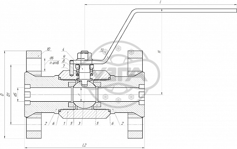 Кран шаровой разборный трехсоставной фланцевый Dn20 Pn160 09Г2С 11лс45п