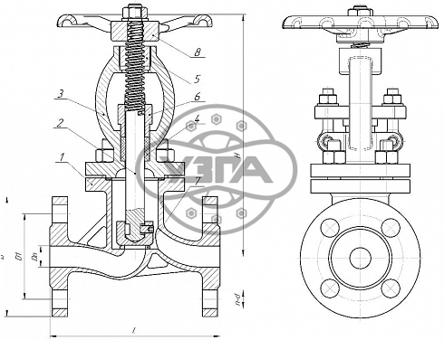 Клапан запорный Dn20 Pn16 фланцевый 08Х18Н9 15нж65нж