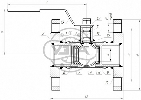 Кран цельносварной стандартнопроходной фланцевый Dn125 Pn16 09Г2С 10лс9пм