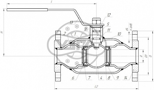 Кран цельносварной полнопроходной фланцевый Dn32 Pn16 12Х18Н10Т 10нж9пм