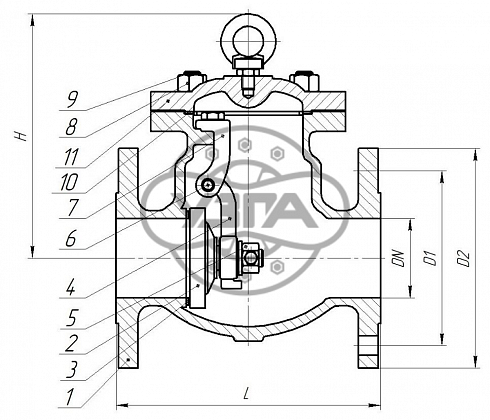 Клапан обратный поворотный фланцевый Dn200 Pn63 20Л 19с18нж