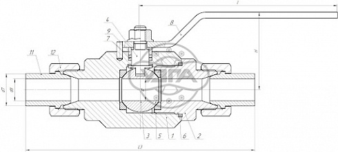 Кран шаровой разборный двухсоставной штуцерно-ниппельный Dn10 Pn25 09Г2С 11лс45п